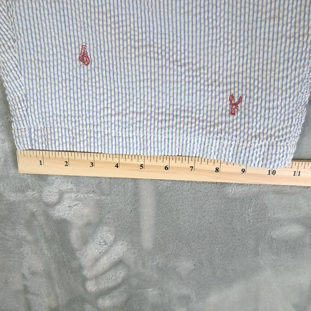 J Crew Men Swim Trunks 33 Seersucker Blue White Stripe Embroidered Lobster G1734